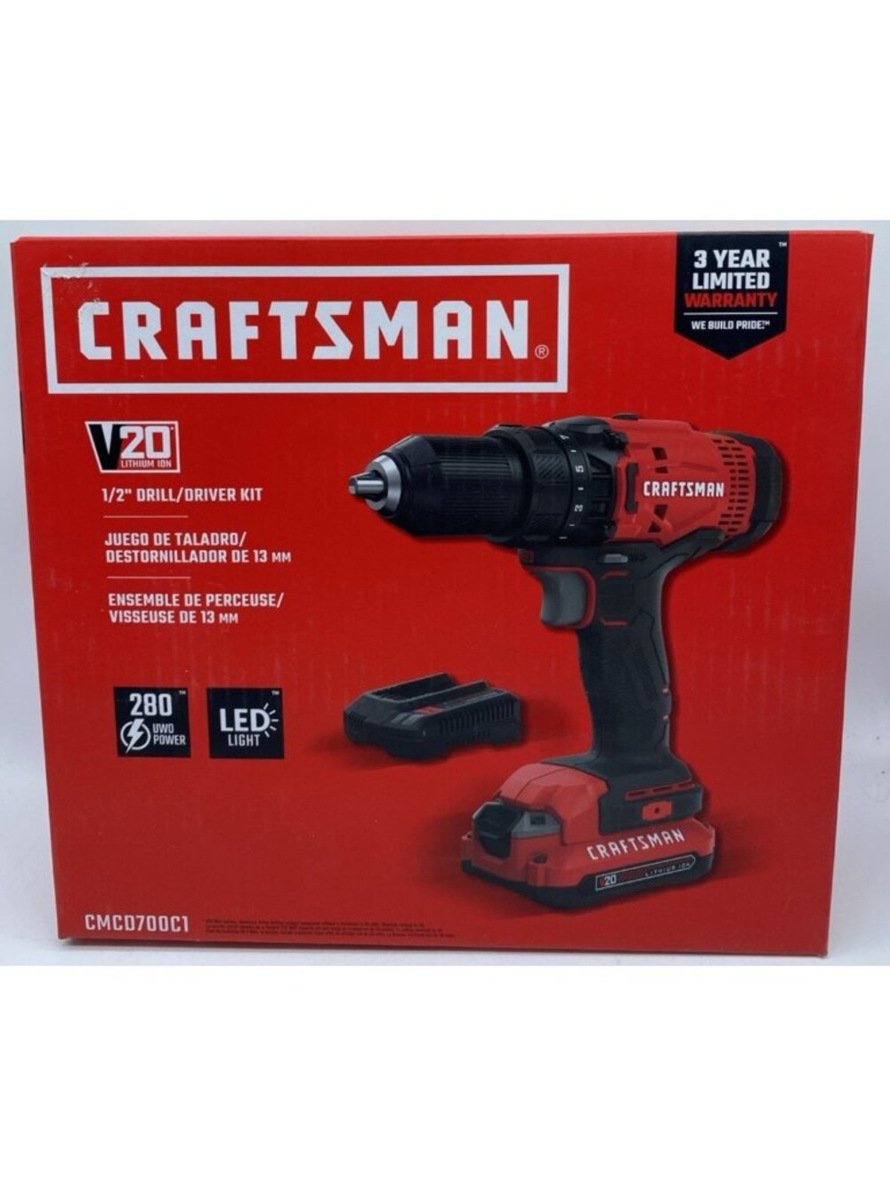 Craftsman V20 1/2” Drill/Driver Kit – 20V Lithium-Ion CMCD700C1